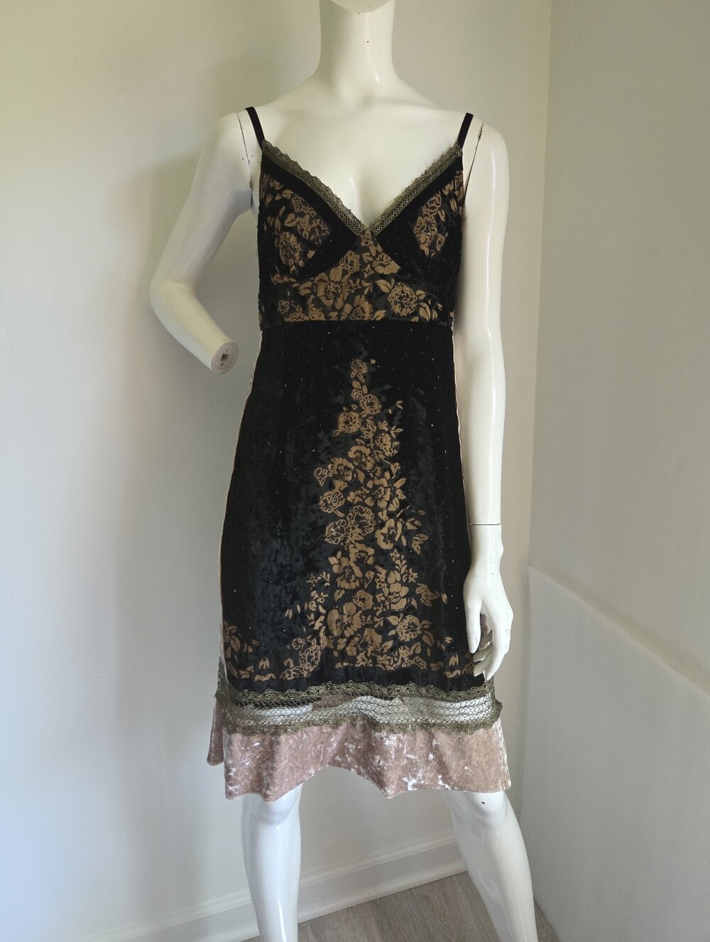 Crushed Velvet Midi Dress Taylor and Hyde Brown Floral Beaded Juniors XL - Picture 2 of 9